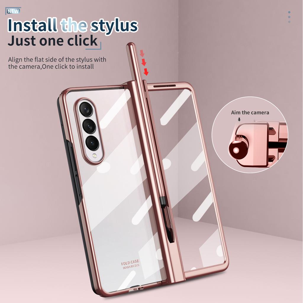 Anti -Drop Plating Clear Folding Case For Samsung Galaxy Z Fold 4 5g Fold4 Fold3 Fold2 Fold 3 2 Glass Protector Film With S Pen