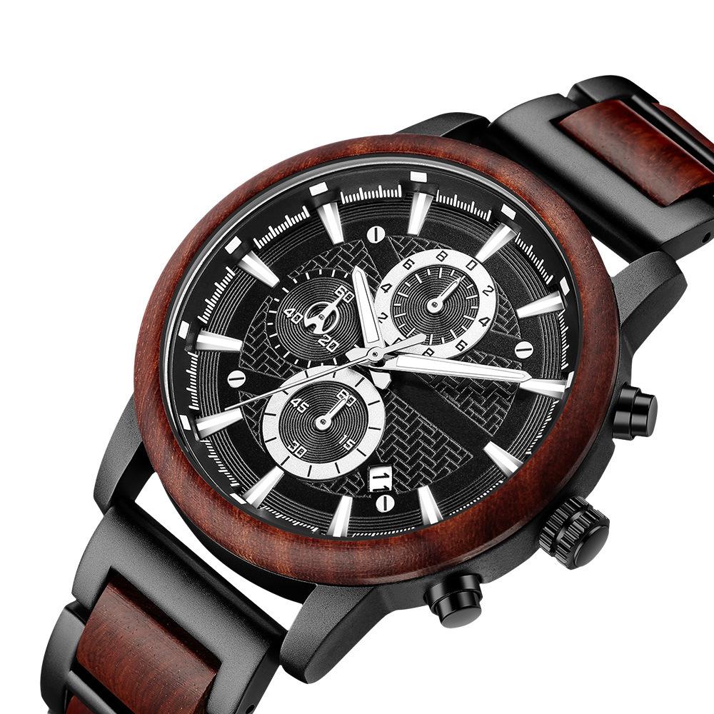 Sports Men'S Watch Wood Set Quartz Watch Calendar Multifunctional Fashion Watch