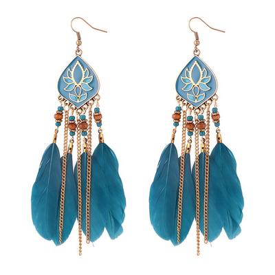 Mode Fransen Ethnischen Stil Feder Ohrringe Retro Personalisierte Kette Fransen Lange Ohrringe