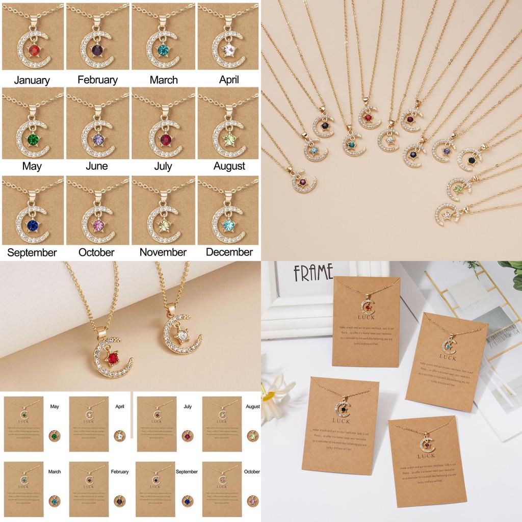 Stunning 18k Gold Birthstone Moon Necklace Featuring Hypoallergenic Design