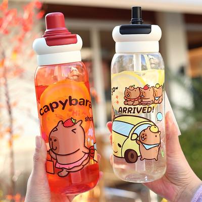 Capybara Plastic Water Bottle Portable Cartoon Large Capacity Handheld Straw Cup for Sports Travel Kids Drinkware Accessories