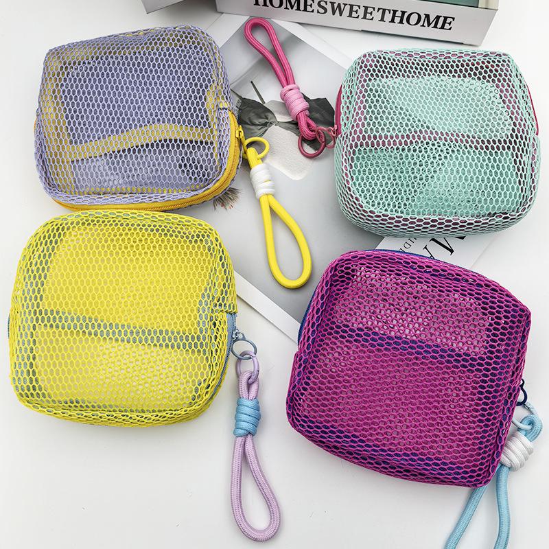 Portable Mini Dopamine Mesh Tofu Makeup and Lipstick Storage Bag