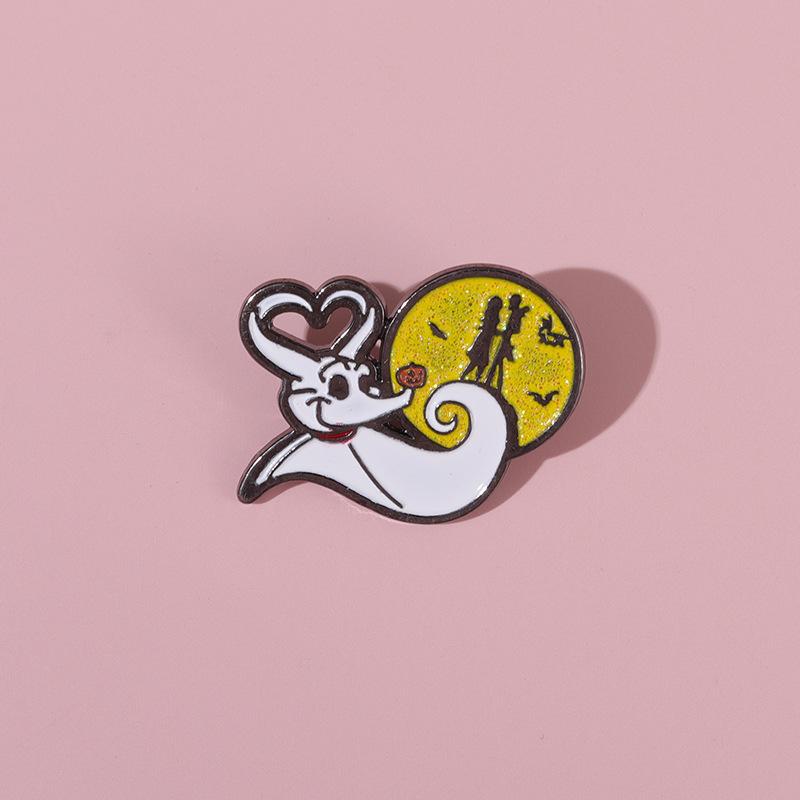 Metal Brooch Charming With Ghost And Pumpkin Love Story Ideal For Halloween Outfits