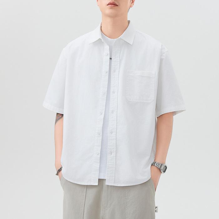 New Summer Pure Cotton Short-sleeved Shirt for Men's Japanese Simple Light Business Shirt American Style