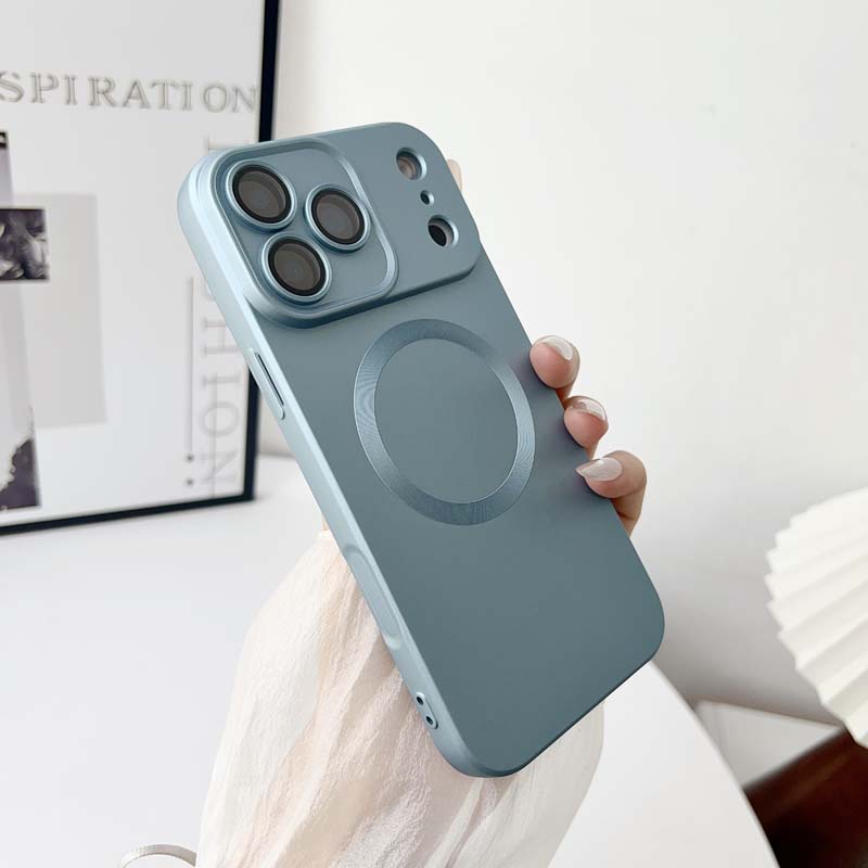 Luxury Metal Paint Glossy Magnetic Charging Case For IPhone 17Pro Max Air 16 15 14 13 12 Plus Soft TPU Lens Film Full-pack Cover