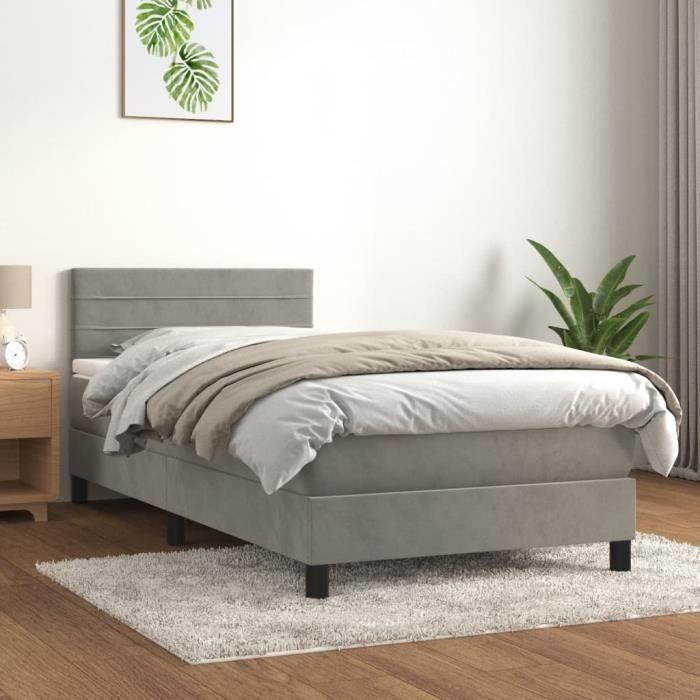 3141341 vidaXL Lit à sommier tapissier et matelas Gris clair 90x200 cm Velours