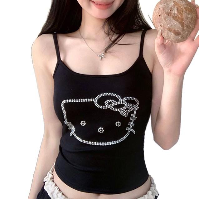 Pure Desire Sweet Spice Girl Fun Cat Hot Diamond Sling Vest Women's Summer New Slim Cute Outer Wear Inner Top