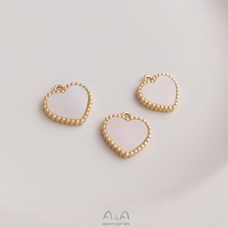 Inlaid Mother-of-Pearl Heart Pendant, 14K Gold-Filled, Color-Preserving, Handmade DIY Jewelry Charm.