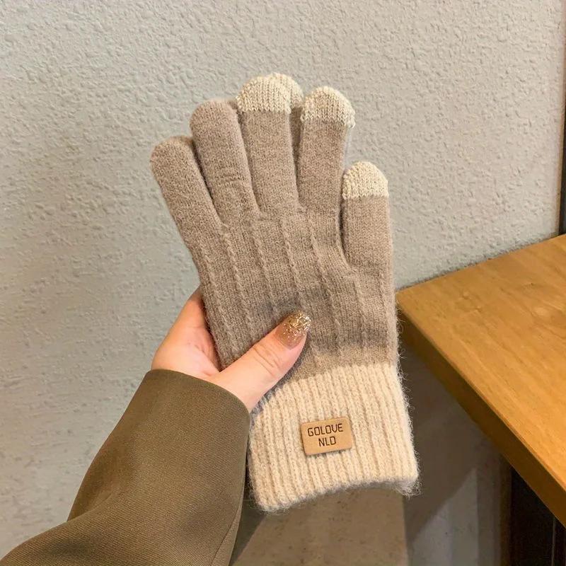 Thick and Warm Alpaca Wool Gloves for Autumn and Winter Cycling Touch Screen Knitted Gloves High-end Fashion Simple Warm Gloves
