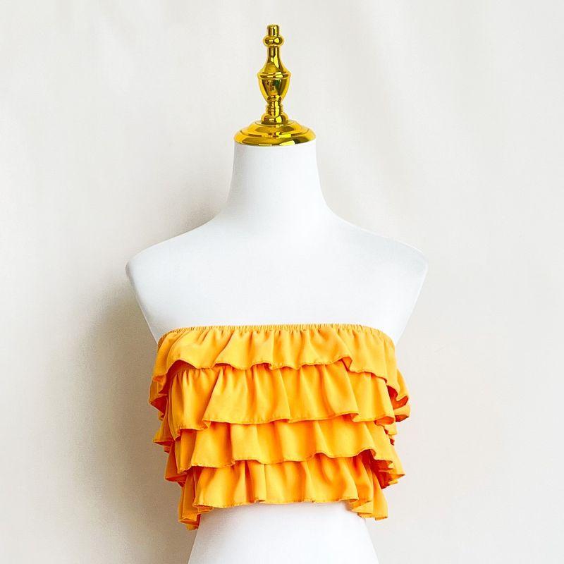 

Летний новый женский многослойный топ-бюстье с оборками с открытыми плечами, дизайн с особым интересом, шикарный сексуальный топ Yellow XXS code