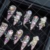 Sweet Girl Press-On Nails With Heart Bow Rhinestone Design Long Almond Shape Acrylic False Women