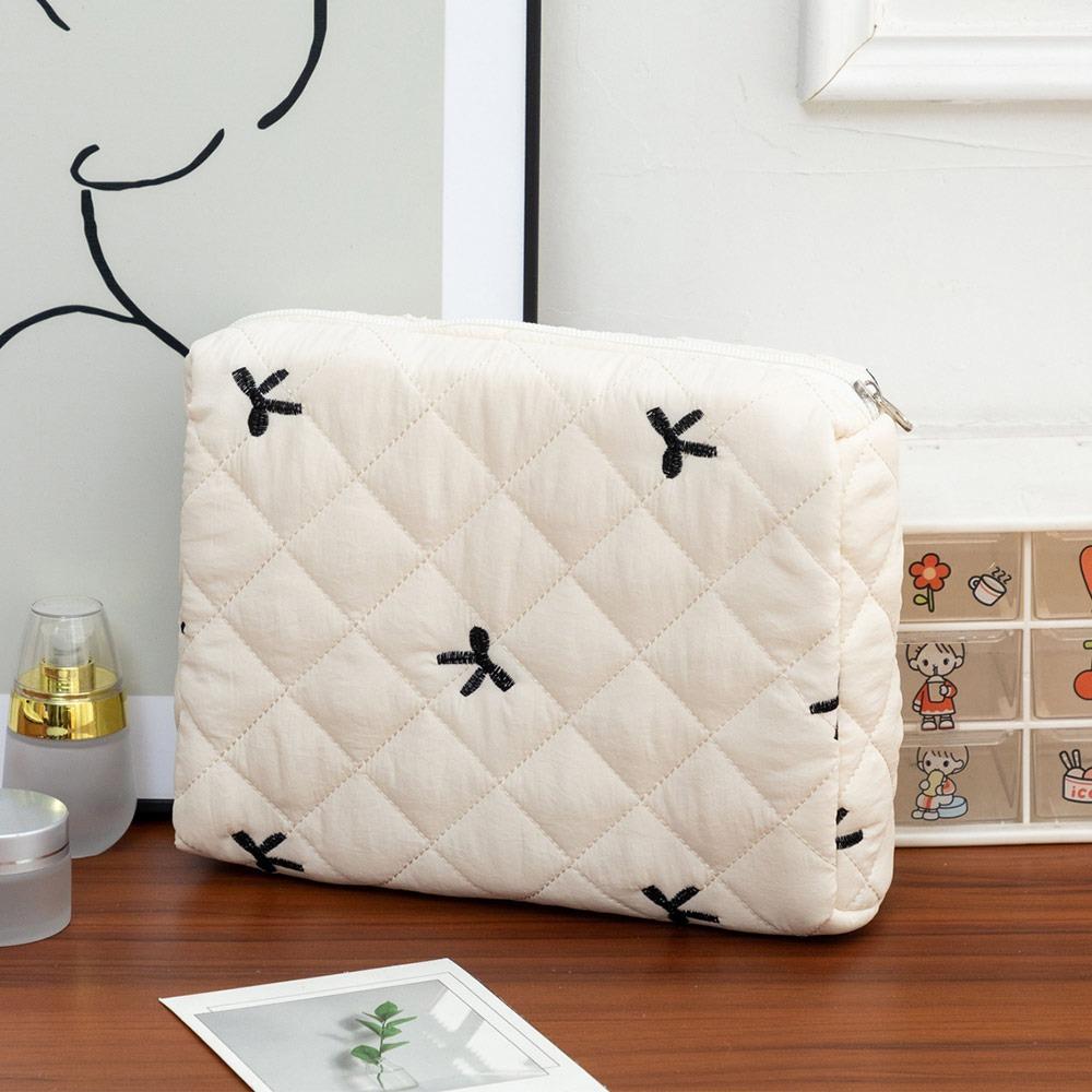 Kosmetiktasche mit Reißverschluss und Schleife, gesteppt, Puffer, süße Damen-Clutch