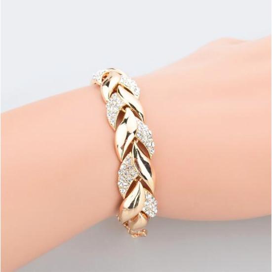 Adjustable Golden Leaves Rhinestone Bracelets Elegant Leaf Bangle for Women