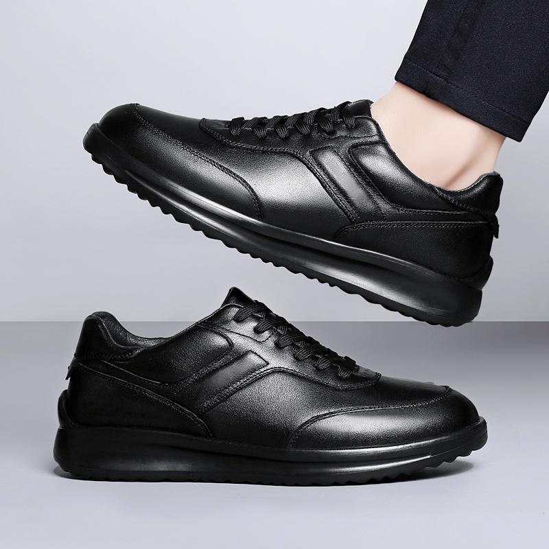 Men's Black Genuine Leather Soft Sole Lace-up Casual Breathable Business Shoes