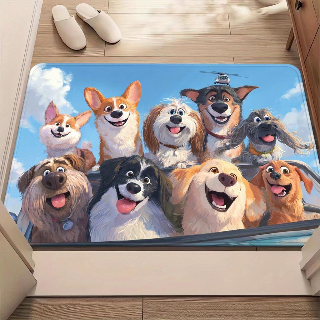 Cute Dog Portrait Doormat Floor Mat Puppy Paw Print Pet Lovers Entrance Mat Decor 40x60cm for Home Entryway Gift