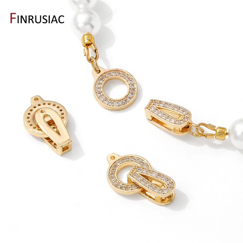 14K Gold Plated Brass Pearl End Clasps,Fastener Connector Clasps,Inlaid Zircon Lock For DIY Bracelet Necklace Making Supplies