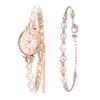 Watch and Bracelet Set Analog Display with Roman Pearl Rose Fashionable Perfect for or As a Gift for Your Women's (2 Pieces) Numerals, Accents, Gold,