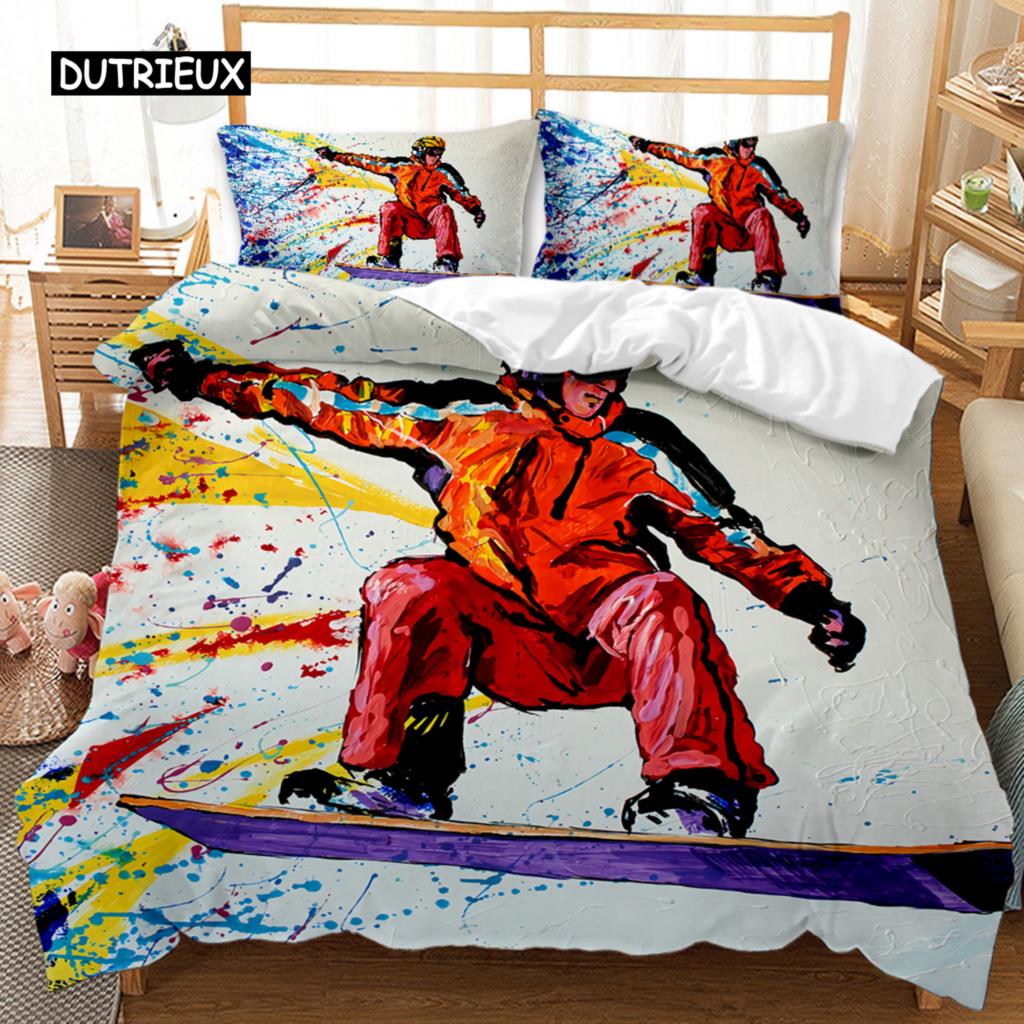 Skifahren Bettbezug Set Schneeberg Bettdeckenbezug Extremsport Spiel Polyester Steppdecke Bezug Snowboard Doppel Queen King Size