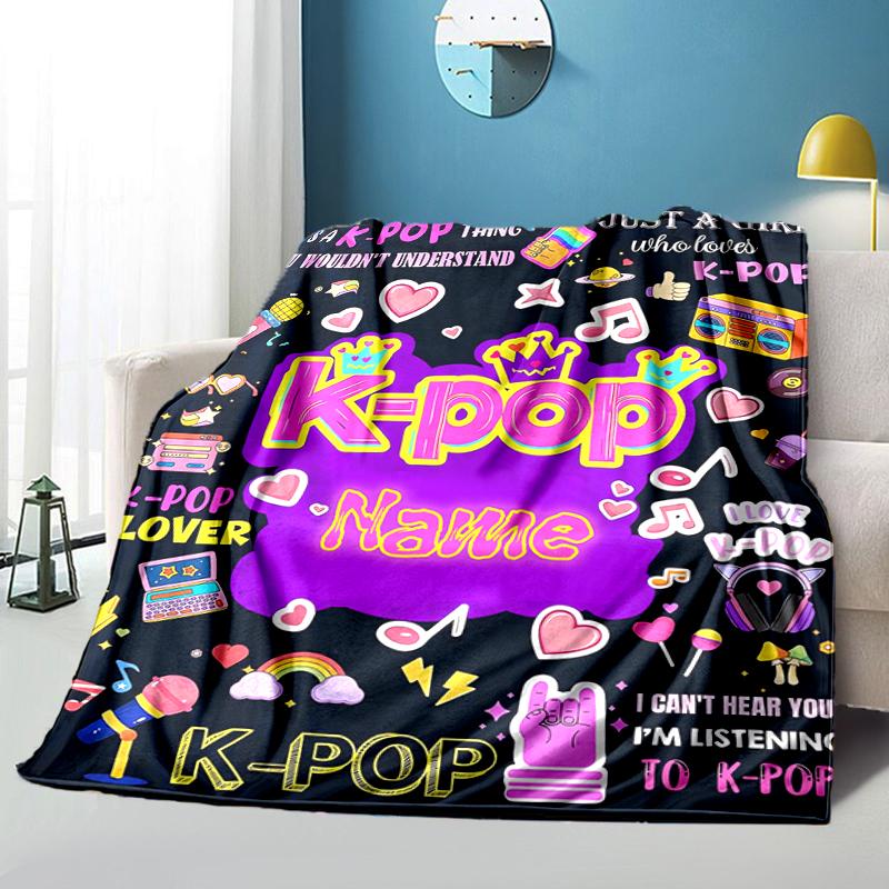 1PC Custom Name K-Pop Music Love Flannel Blankets Patterns Throw Blanket All-Season Soft Gift for Couch, Bed, Camping Gifts
