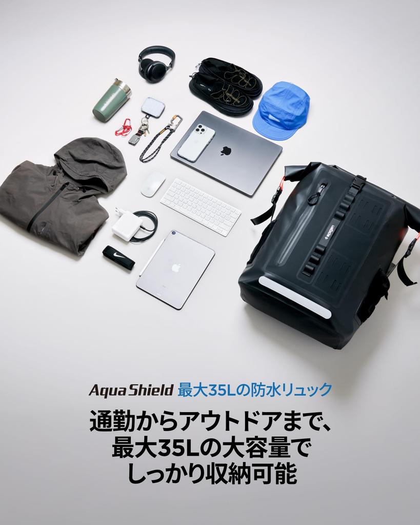 Waterproof Large Size Dry 35L 4 Reflective IPX6 Waterproof Backpack A650 AMP07875 [Spigen] Backpack, Bag, Capacity, Pockets, Material, (Black)