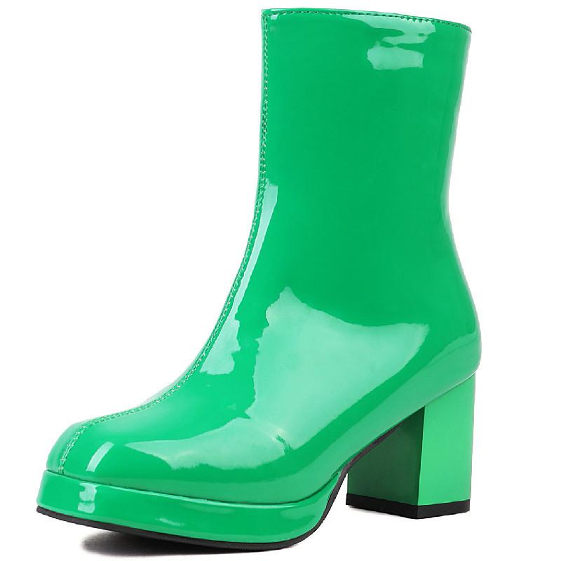 Mode Elegante Stiefeletten Frauen Winter Schuhe 2024Block Heels Rot Schwarz Weiß Grün Kurze Schuhe Mädchen Stiefel Große Größe 48