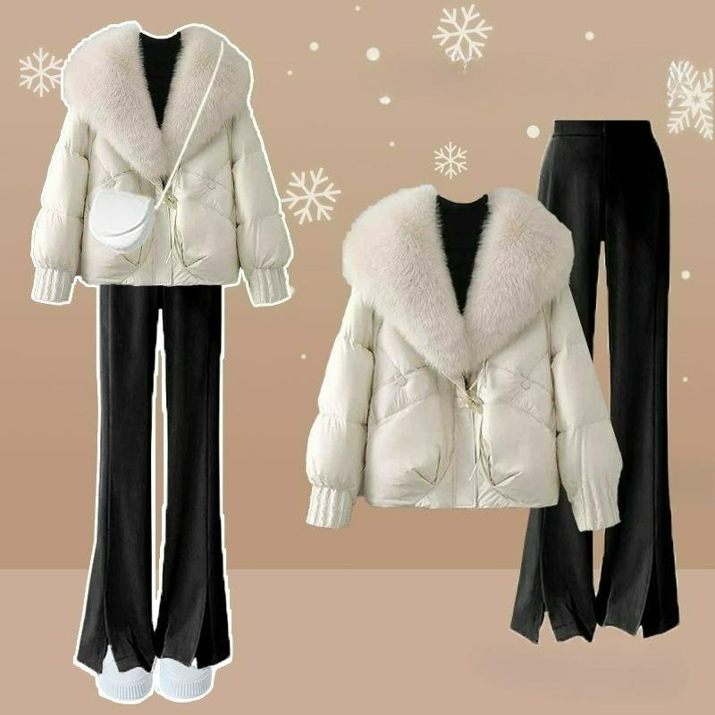 A Complete Set of Winter Women's Clothing, A Small Fragrance, A Down Jacket, A Bottoming Sweater, and A Three-piece Suit of Flared Pants