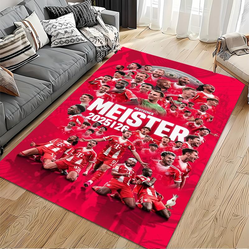 Sports Area Rug, Bayern Munich Deutscher Meister 2025/26 Champions Team Celebration Red Print, Fan Cave Decor, Non-Slip Mat