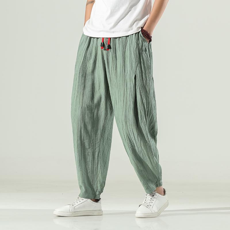 

2025 Men Casual Harem Pants Men Joggers Summer Trousers Male Chinese Style Baggy Pants Man Harajuku Streewear Pants 3XL зелёный