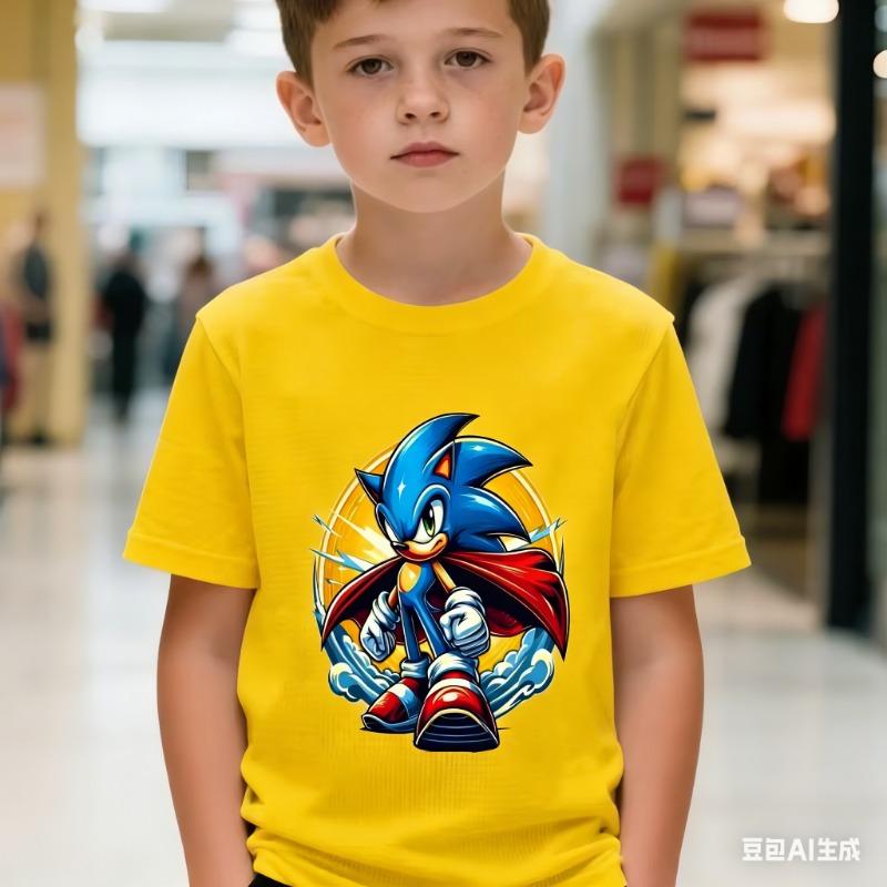 

Cartoon Sonic Kids Design Graphic Print T-shirts Summer Children s Minimalist Casual Short Sleeve Loose Round Neck Pullover Tops 120