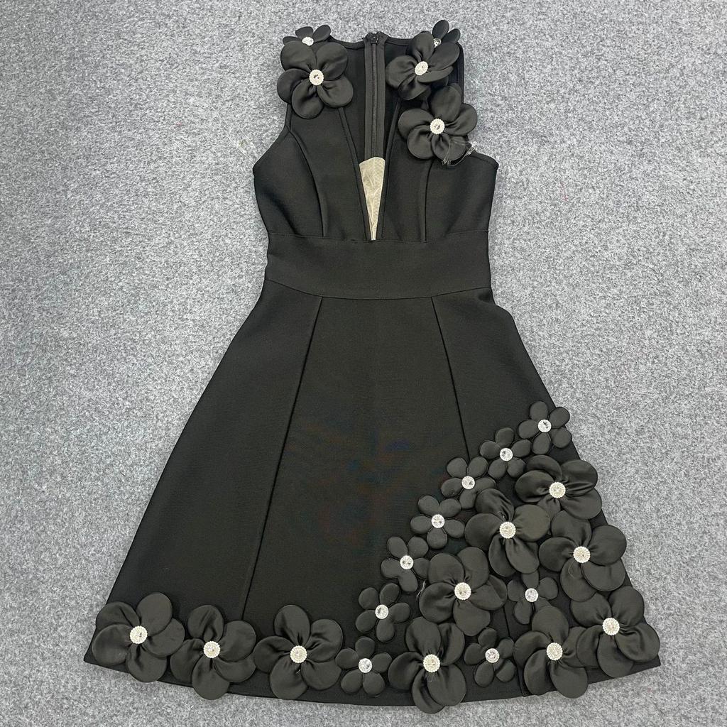 Women's European & American Style Deep V Floral Bandage Dress - Sexy Evening Gown & Short Dress