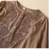 Short Sleeved 2025 Summer Art Retro Loose Design Embroidered Round Neck Thin Cotton and Hemp Women's Top