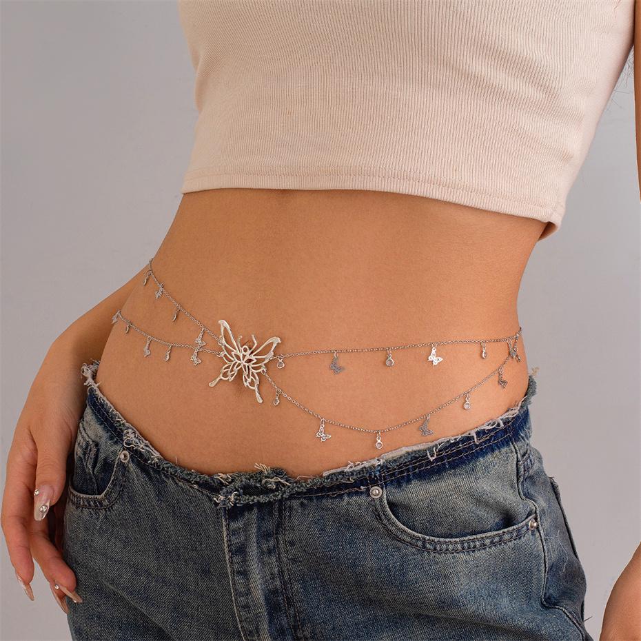 Boho Hollow Waist Butterfly Sexy Belly Belt Chain For Women Summer Bikini Tassel Pendant Link Body Jewelry Gift