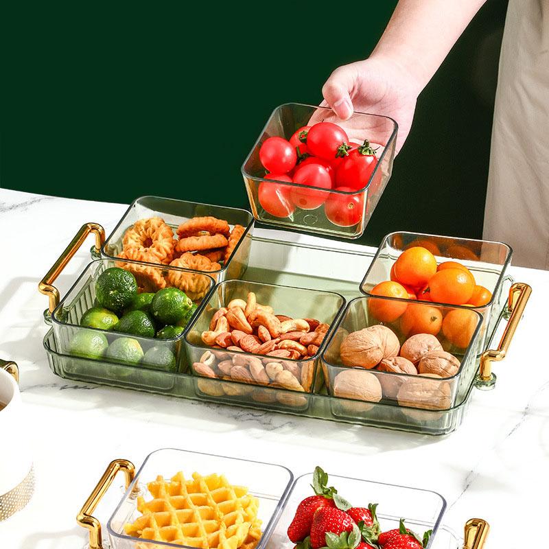 Simple Luxury Fruit Plate Snacks Split Platter Household Living Room Multifunctional Plastic Tray Dried Fruit Packaging Box
