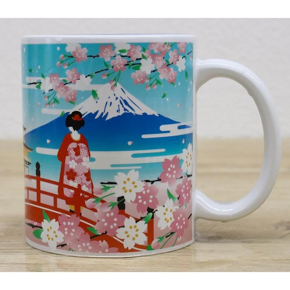Castle Enterprise Color Changing Mug - Japanese Scenery Mount Fuji, Maiko, Cherry Blossoms, Five-Story Pagoda