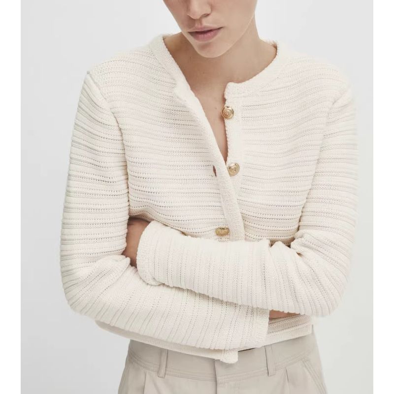 Classic Style Gold Knitted Cardigan Short Coat MD