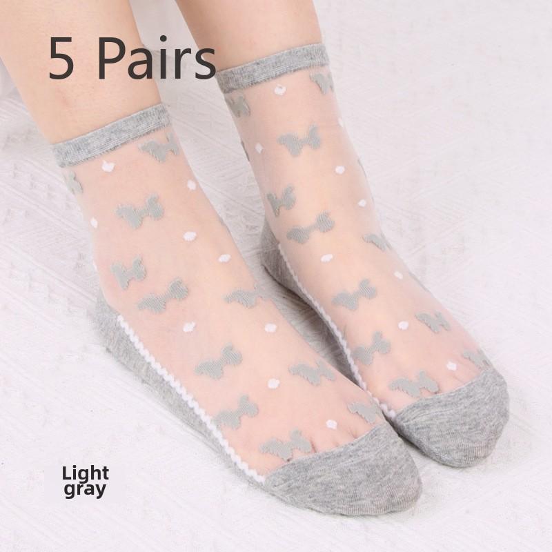 5 Paar Frühling und Sommer Freizeit Mode Transparente Atmungsaktive Glasstrümpfe Kristallstrümpfe