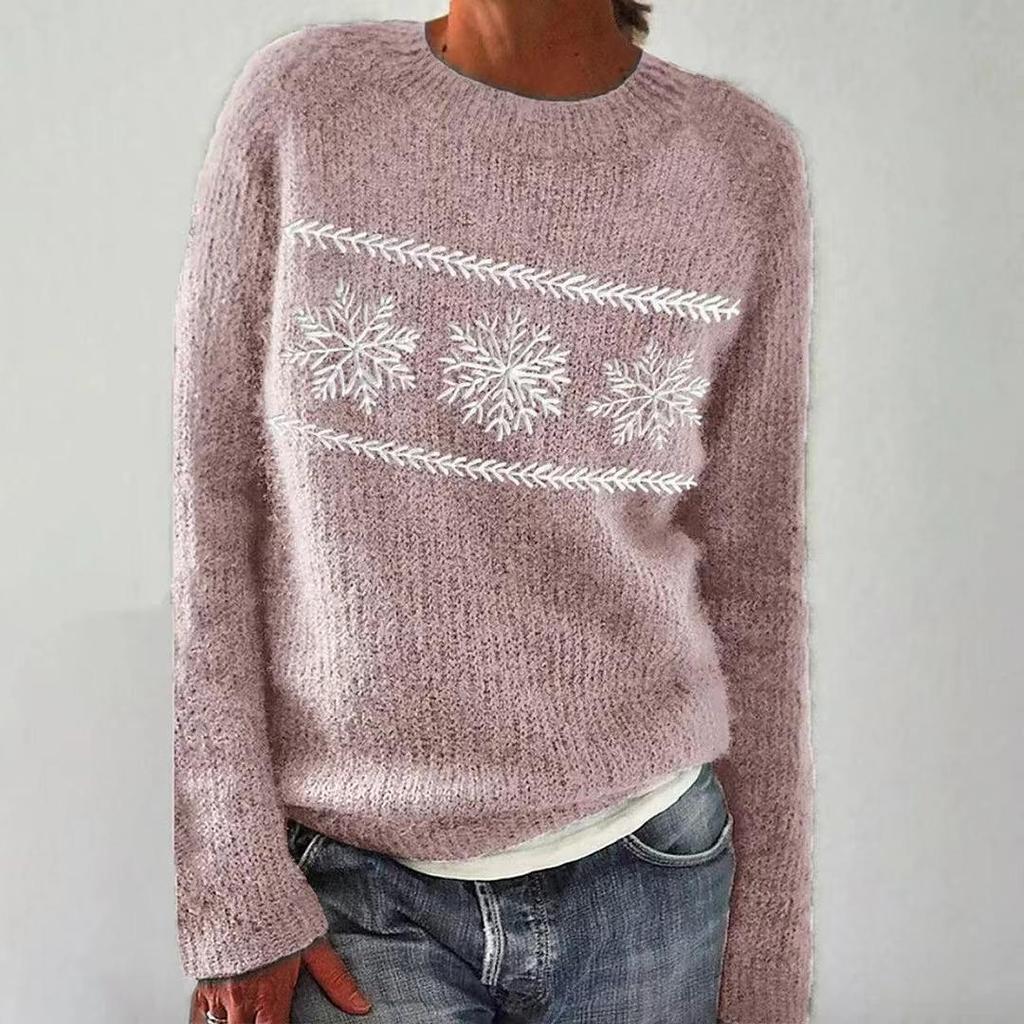 Europäischer & Amerikanischer Damen Lockerer Farbblock Rundhals Mode Pullover