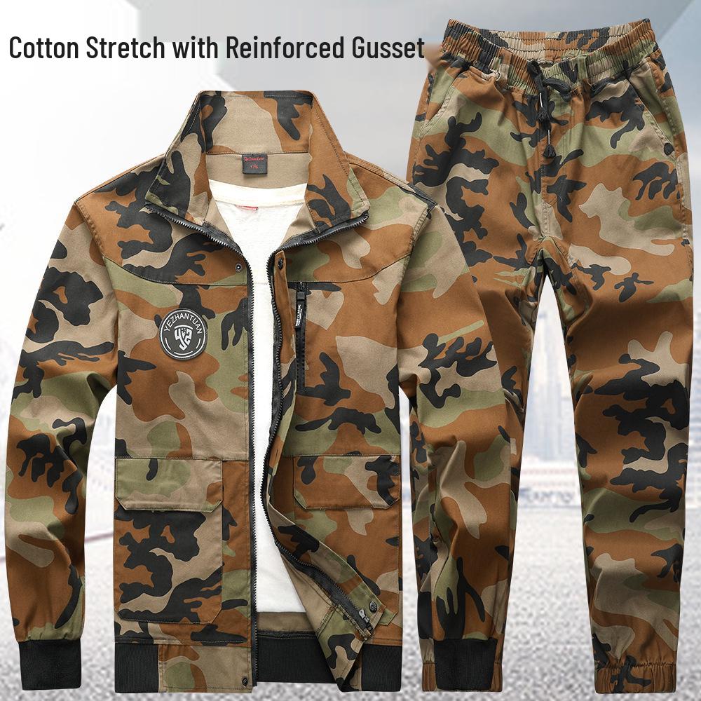 Men's Camouflage Workwear Set: Multi-Pocket, Wear-Resistant, Anti-Scald, Stretchy for Electric Welders, Spring/Autumn Style