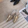Fashion Pointed Toe Slippers Women Slip On Mule Flat Heels Causal Outsides Slides Elegant Pleated Shoes Luxury Brand Sandal Gold