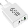 65W USB GaN Charger 3 in 1 PD Type C Fast Charging Mobile Phone Power Adapter for IPhone 15 Xiaomi Samsung Oneplus EU/US/KR Plug