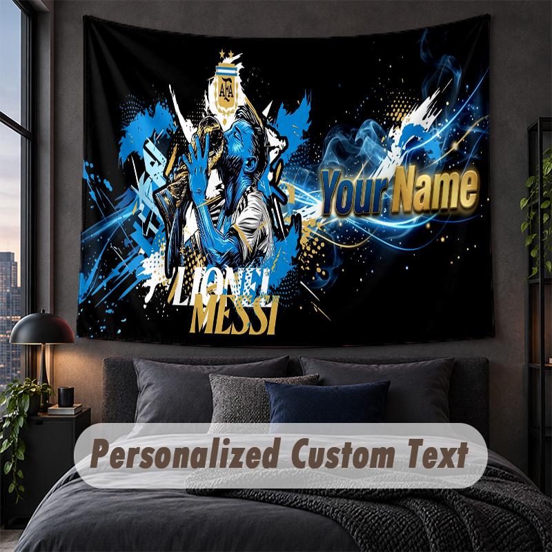 Arazzo Personalizzato con Nome e Testo, Appeso Decorativo da Parete Lionel Messi, Arazzo di Sfondo per Casa Camera da Letto