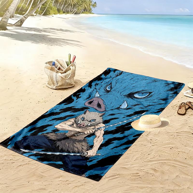 Demon Slayer Character Print Beach Towel, Large Soft Quick Dry Towel for Beach Camping Swimming