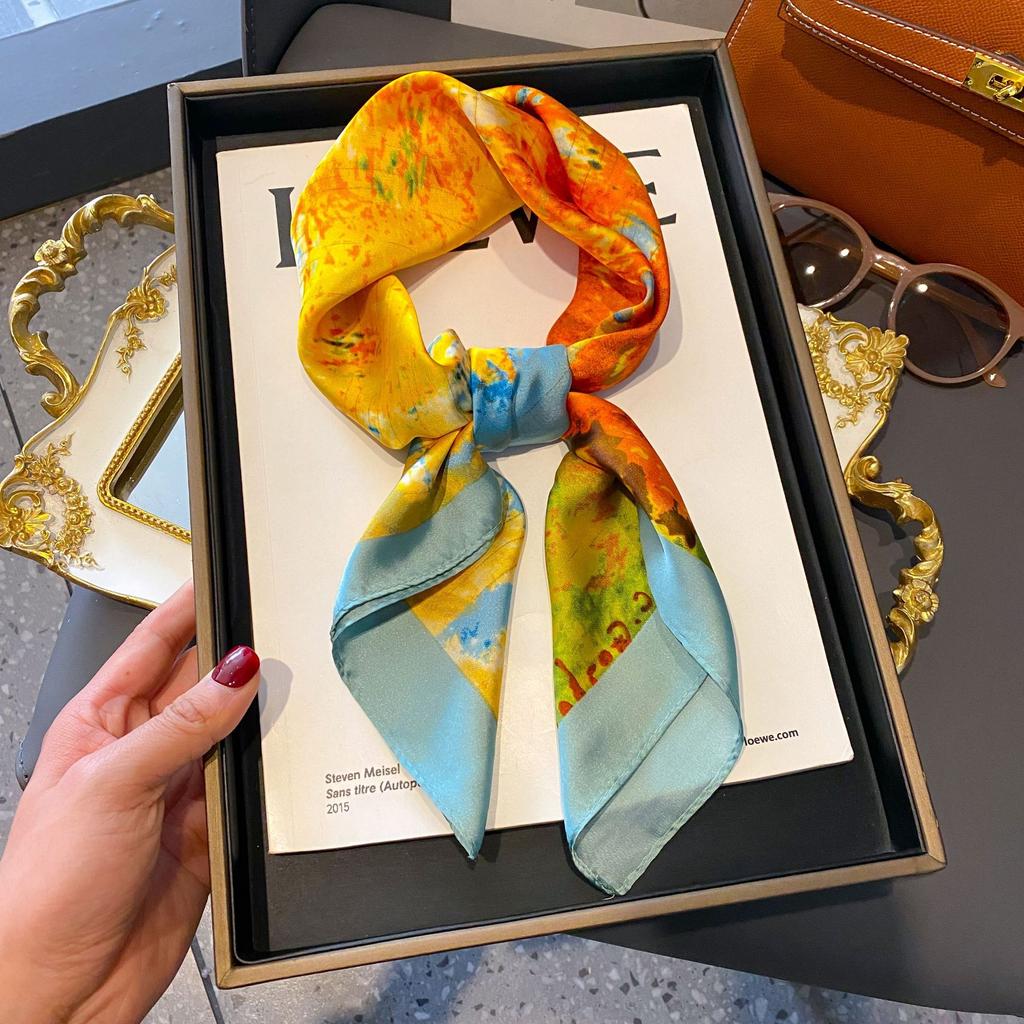 Small Silk Scarf Women'S Versatile High-End Decorative Square Scarf Professional Small Scarf Simulation Silk Korean Version Streamer Bag