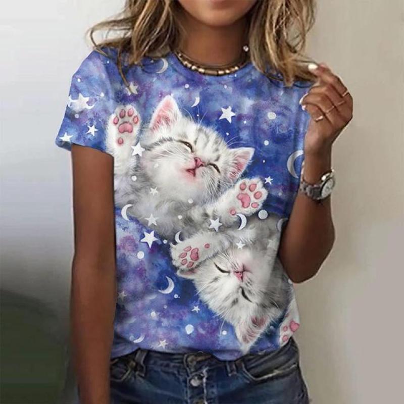 Coelhinho Branco Macio Impresso em 3D Moda Y2k Mulheres Camiseta Básica Elegância Vintage Manga Curta Elegante Casual Confortável