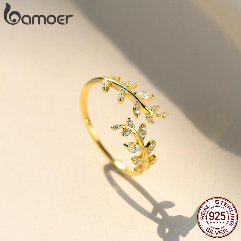

BAMOER Новое кольцо из стерлингового серебра 925 пробы в корейском стиле с нежным открытым листом для женщин, 2 цвета, простое кольцо, ювелирные изделия, свадебный подарок золотой