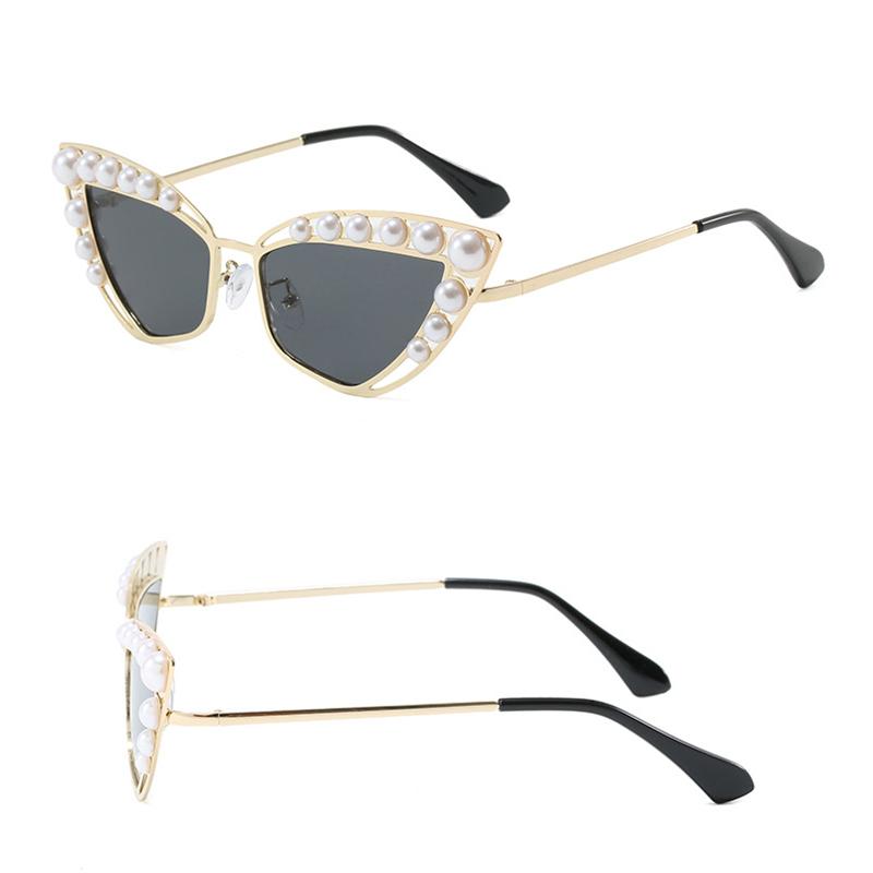 Non-polarized European American Style Women Sunglasses Cat Eye Shape Pearl Decoration Women's Sun Glasses