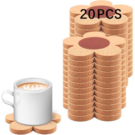 12 PCS Flower Cork Coaster for Drinks, Absorbent and Reble Non-Slip Heat Resistant Coffee Coasters, 100% Natural Cork 4 inch Flower Shape Farmhouse