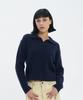 BLOND9 Cable Open Collar Knit_Navy