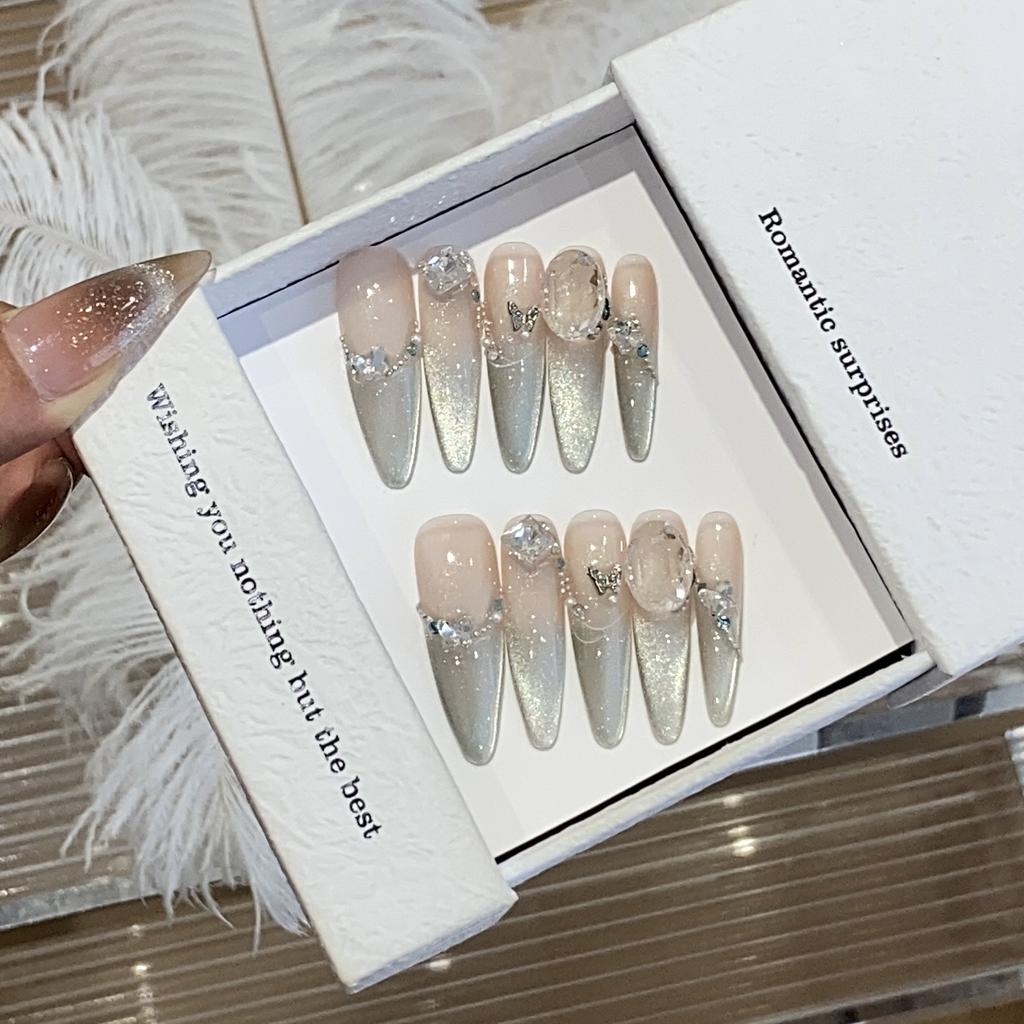 Gradient Side Light French Cat Eye Broken Diamond Alloy Butterfly Sweetheart Oli Patch