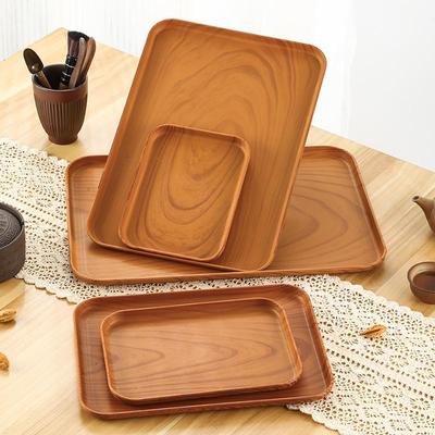 Rectangular Wood Grain Serving Tray for Cake, Fruit, Coffee, Dessert, and Storage